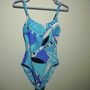 Cole of California Patterned Turquoise One-Piece Swimsuit